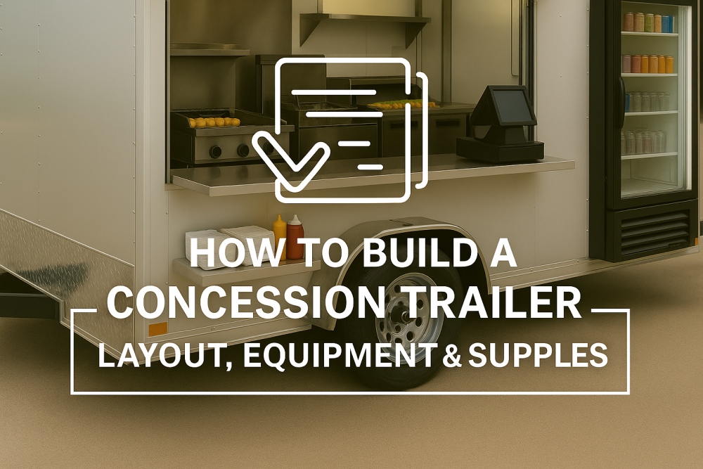 Image of a concession trailer with a range, fryer, prep table, and more