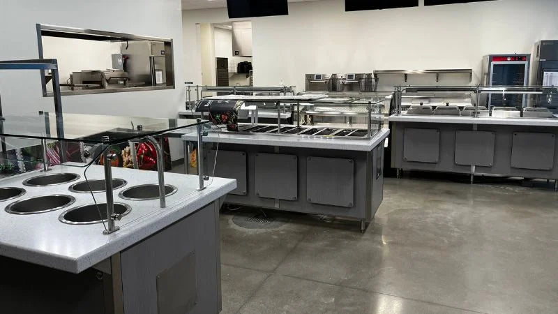 Amazon Air kitchen facility with professional foodservice equipment and workstations