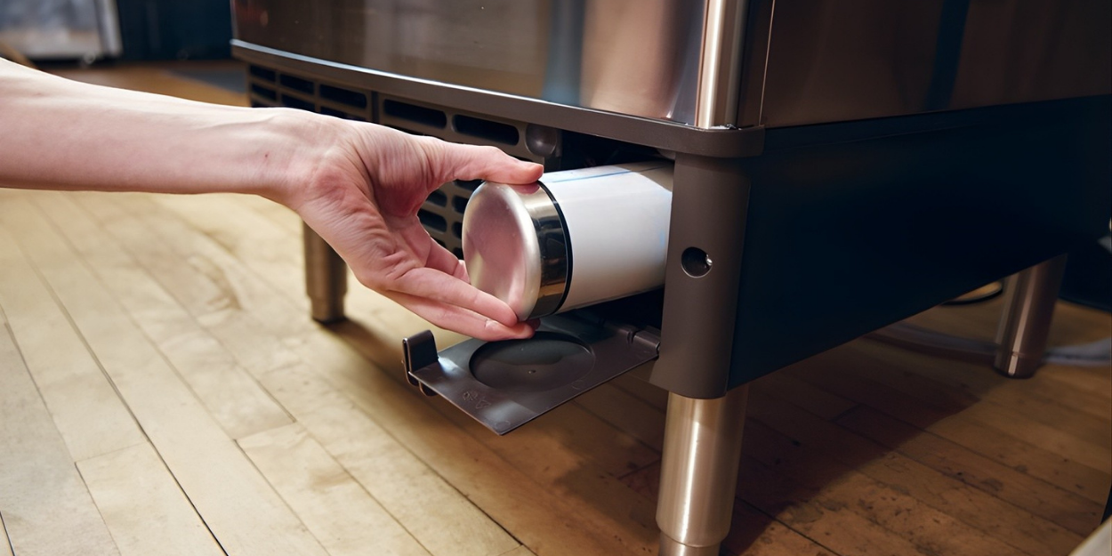 Hand replacing a filter on an ice machine