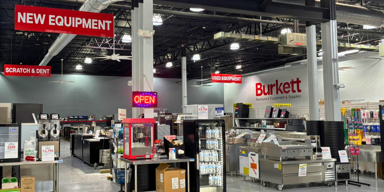 Burkett restaurant equipment and supplies showroom with commercial kitchen equipment displays