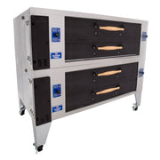 Bakers Pride Super Deck Y-602BL-DSP 66" Brick Lined Gas Display Pizza Double Deck Oven | 240,000 BTU