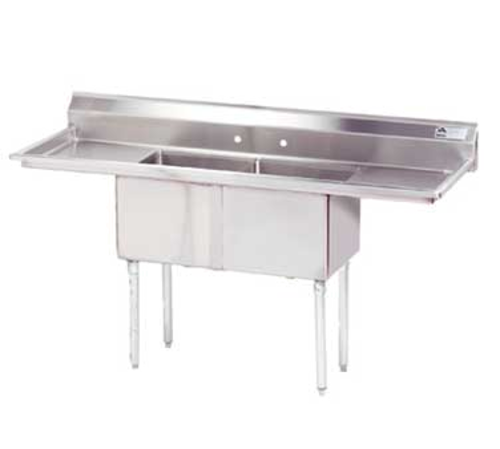 Advance Tabco FE-2-1620-18RL-X 68" x 26" 2-Compartment Fabricated Sink w/ 18" Right & Left Drainboards