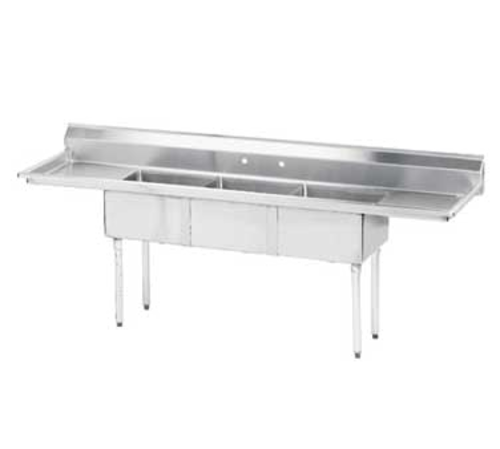 Advance Tabco FE-3-1812-24RL-X 102" x 24" 3-Compartment Fabricated Sink w/ 24" Left and Right Drainboards