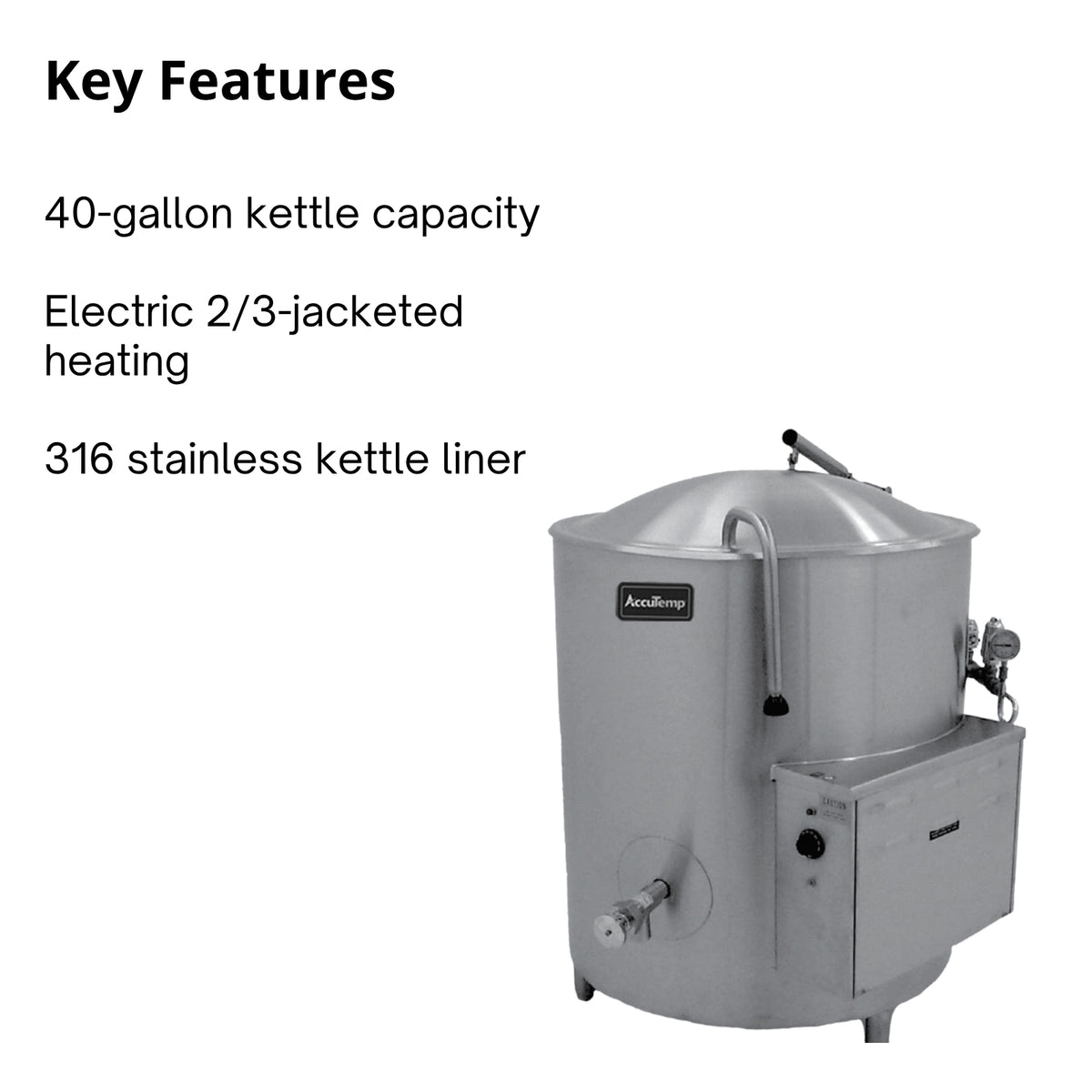 AccuTemp Edge Series ALLEC-40-QS Electric 2/3 Steam Jacketed Kettle | 40 Gallon