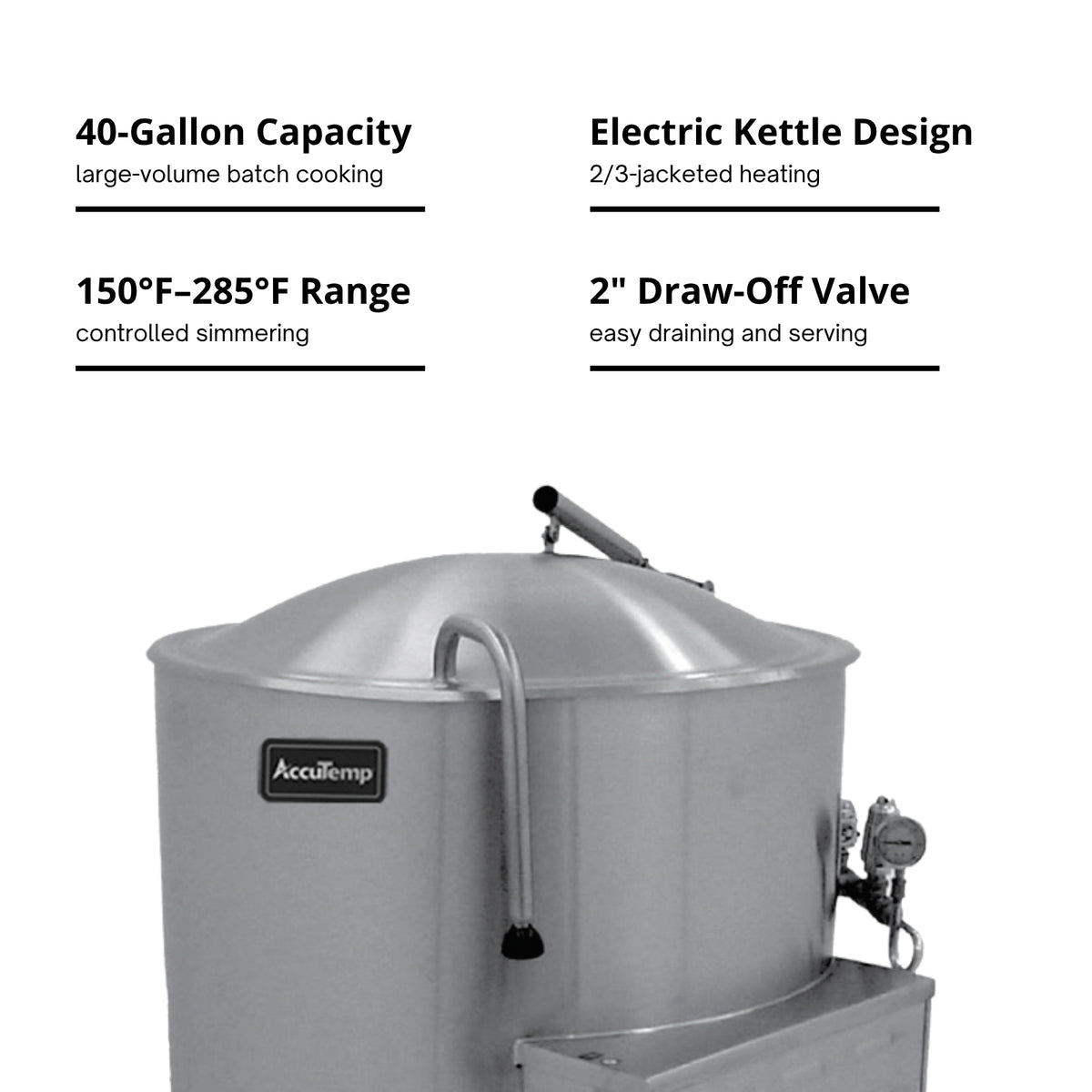 AccuTemp Edge Series ALLEC-40-QS Electric 2/3 Steam Jacketed Kettle | 40 Gallon