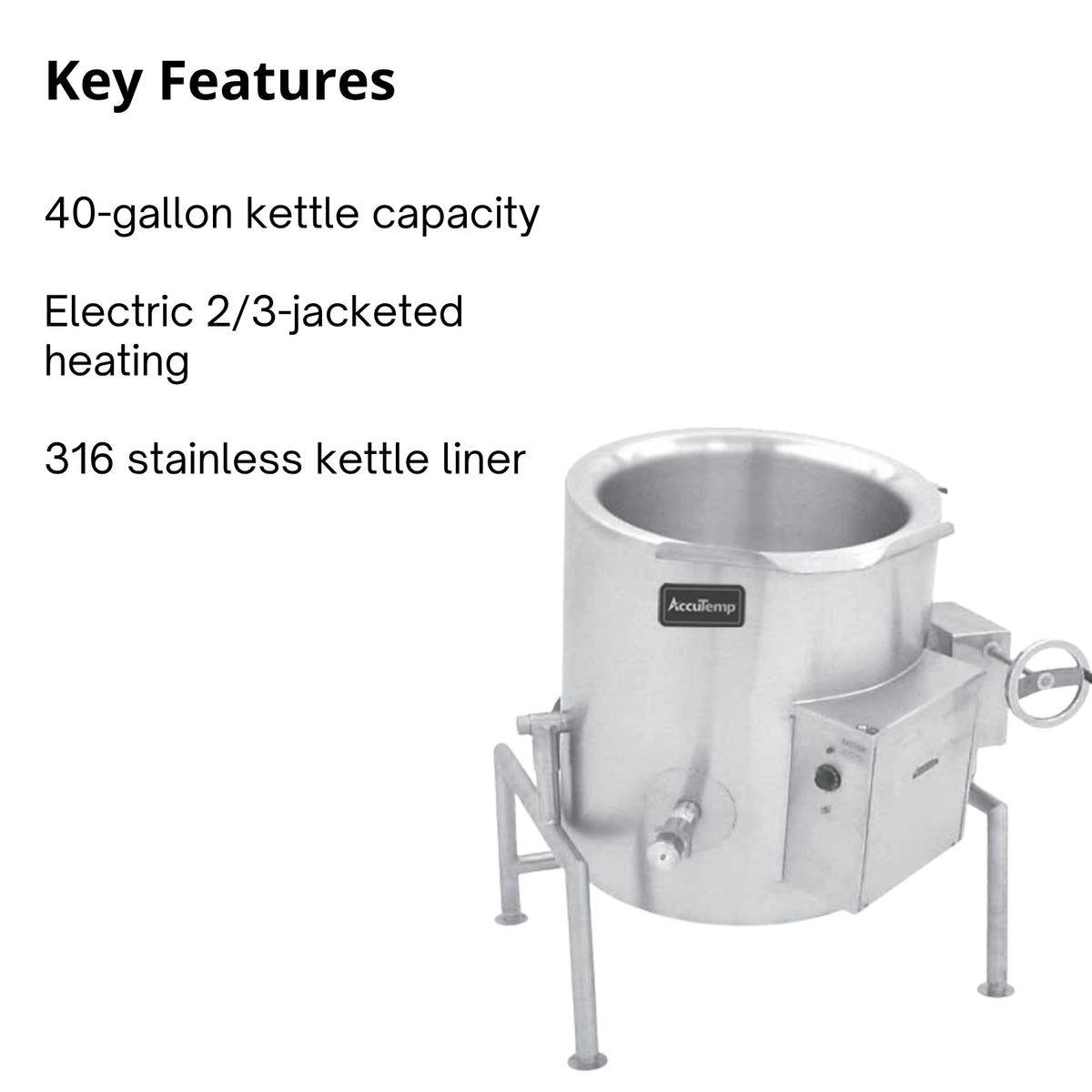AccuTemp ALTWE-40 40-Gallon Electric 2/3 Jacket Tilting Kettle