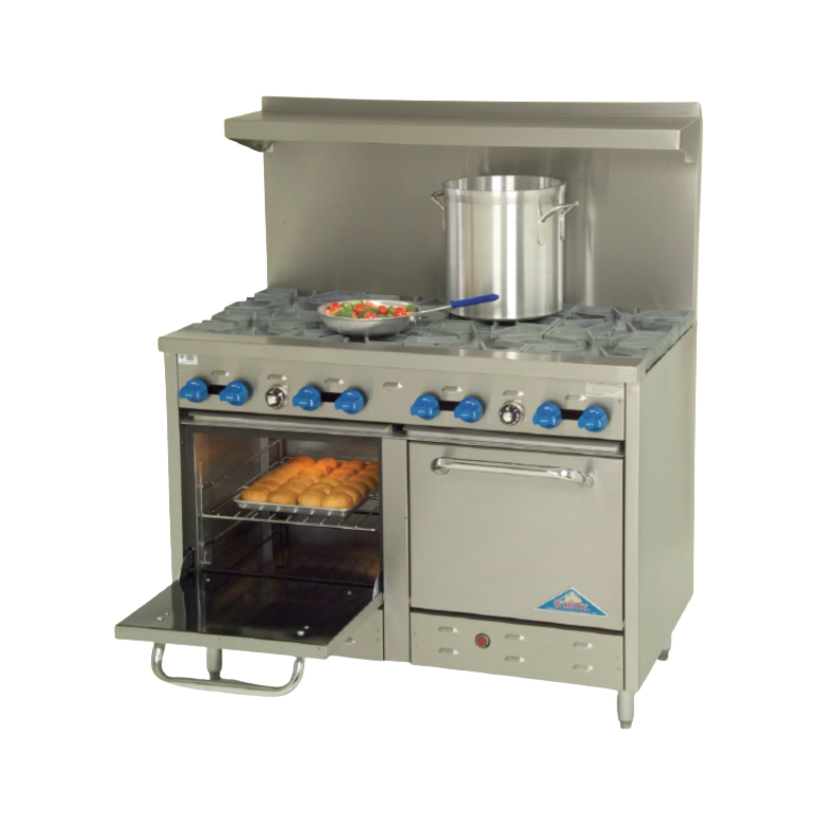Comstock-Castle F3218-36B 48" Gas 2-Burner, Griddle &Cheesemelter Range w/ (2) Space Saver Ovens | 174,000 BTU