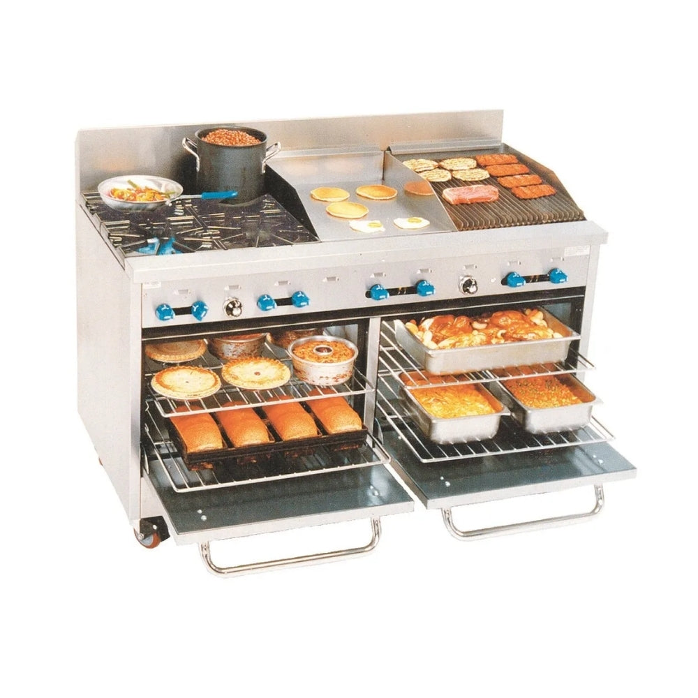 Comstock-Castle F33018-18-1.5RB 60" Gas Range w/ Burners, Griddle, Charbroiler & Ovens | 298,000 BTU