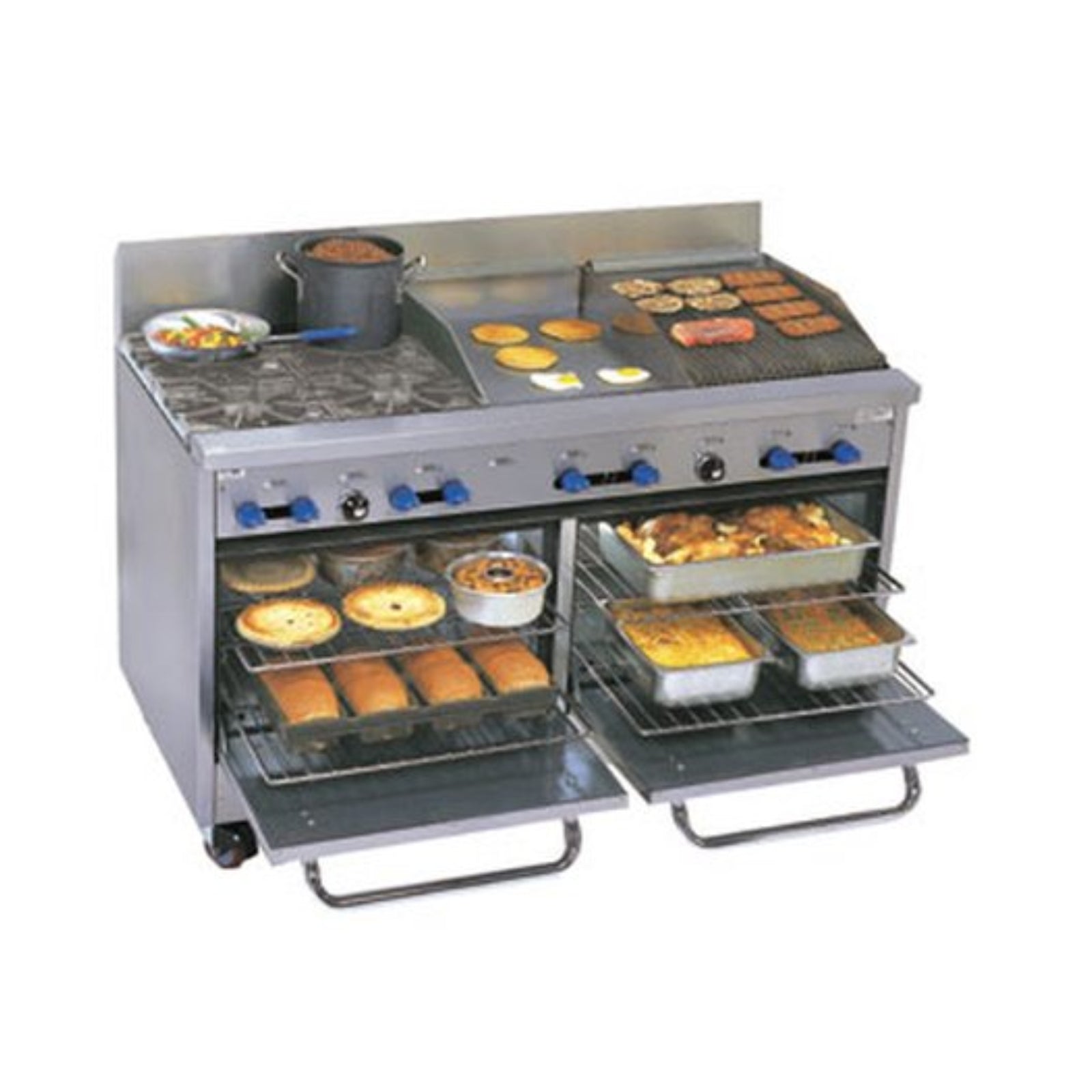 Comstock-Castle F3430-36B 48" Gas 2-Burner & Griddle Range w/ Cheesemelter, 31.5" Oven & Open Cabinet | 156,000 BTU