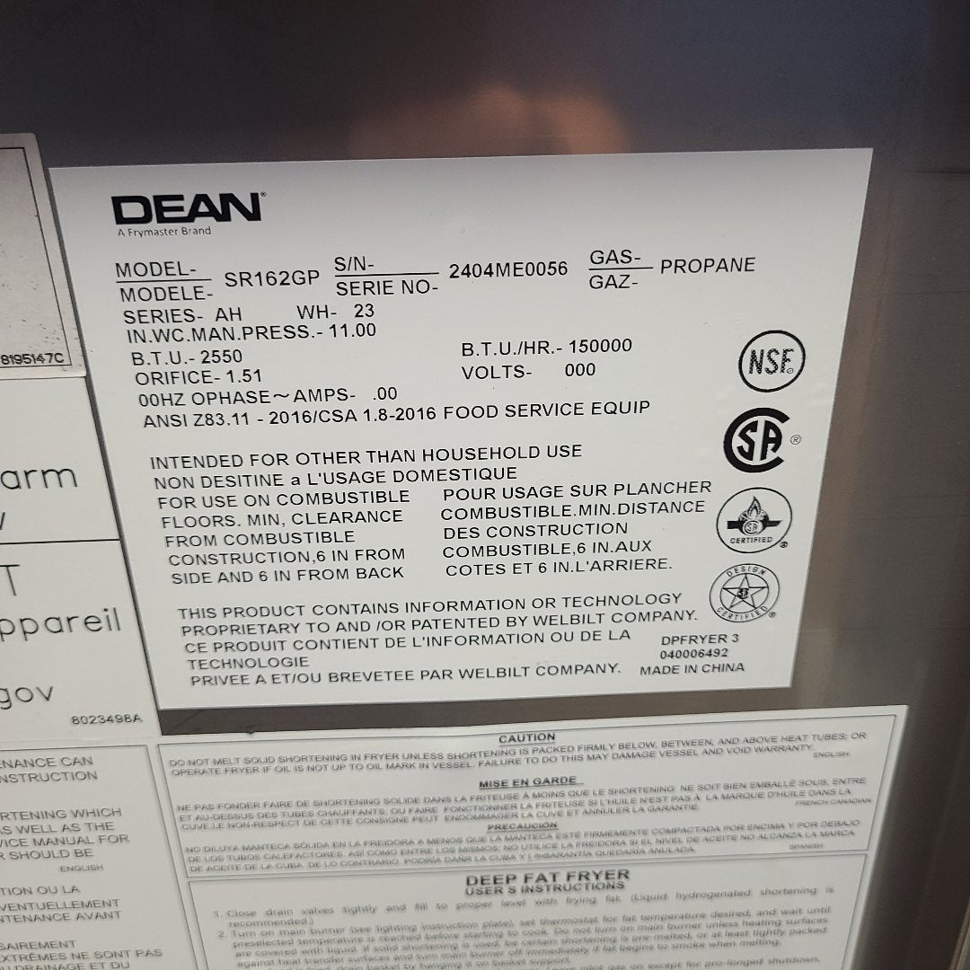 Demo Frymaster/Dean SR162G  No. 1066763