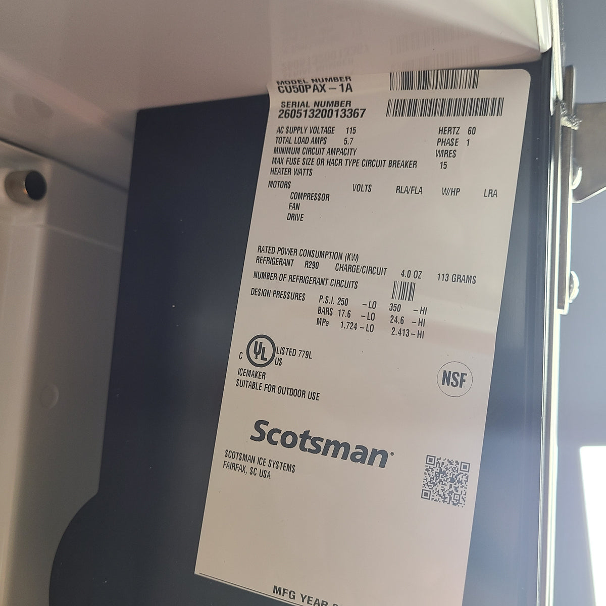 Scotsman CU50PAX-1A Undercounter Ice Maker (Demo) No. 1081293