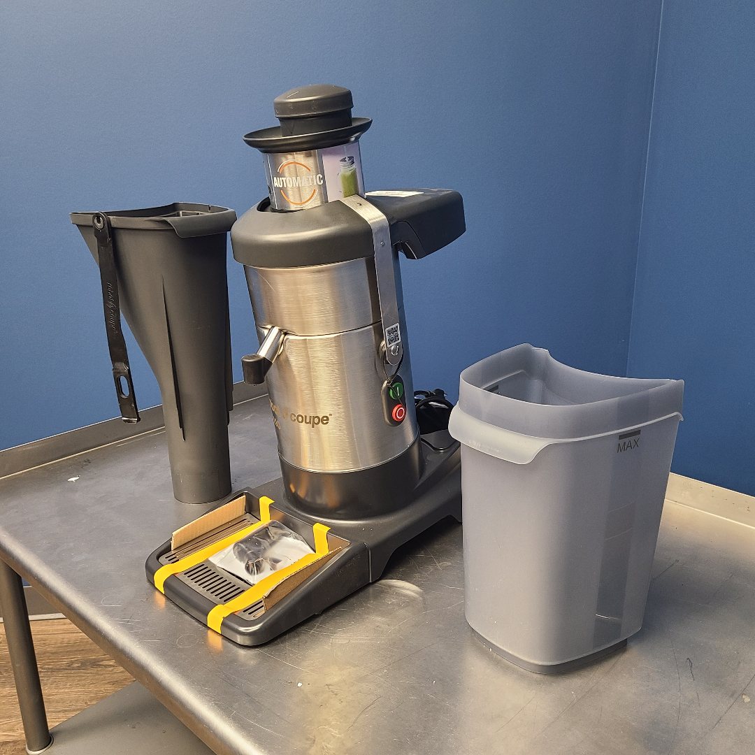 side of Robot Coupe J100 electric juicer