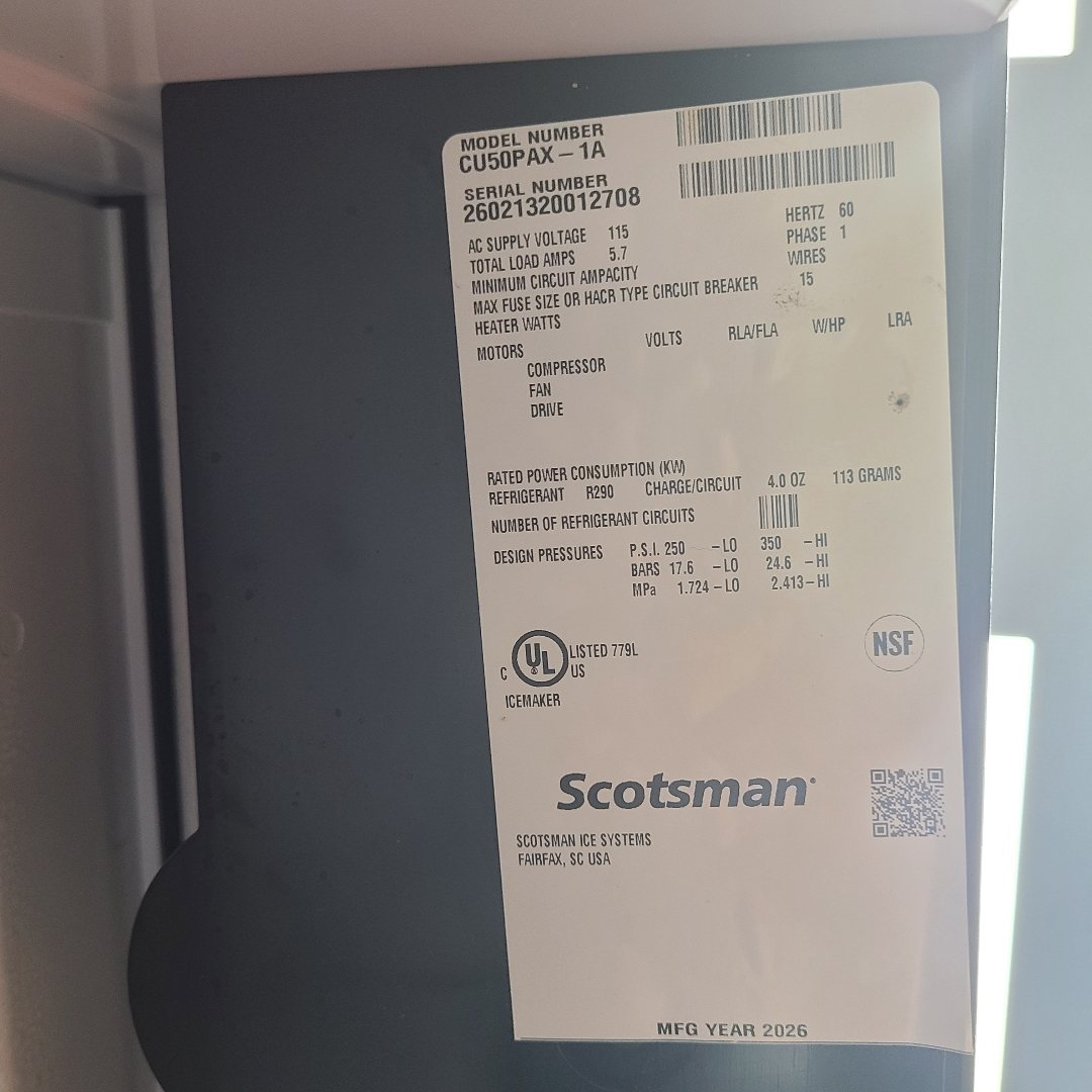 Floor Model Scotsman CU50PAX-1 Undercounter Ice Maker No. 1061489