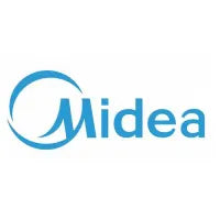 Midea logo in blue on a white background