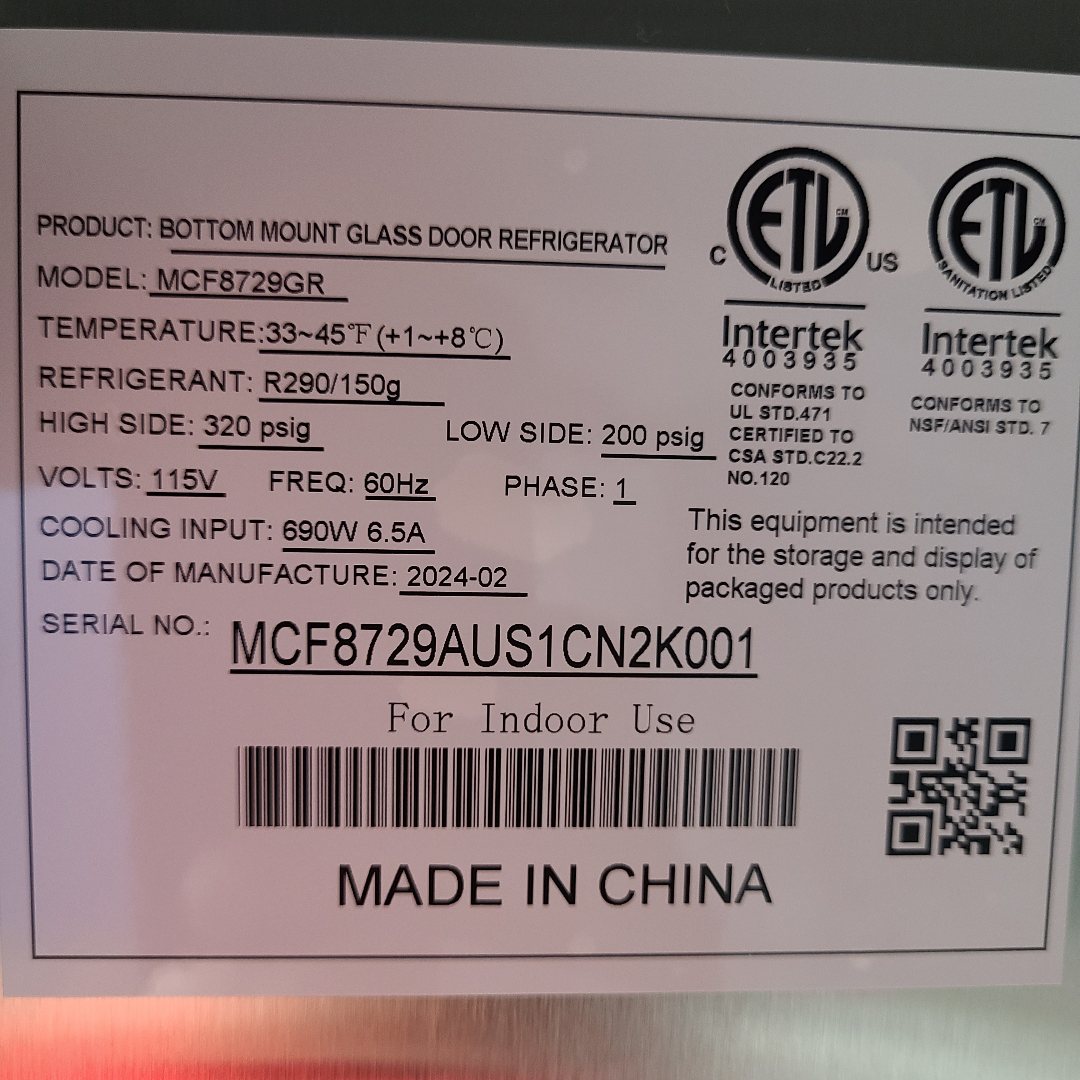 Scratch & Dent Atosa USA, Inc. MCF8729GR  No. 1057374