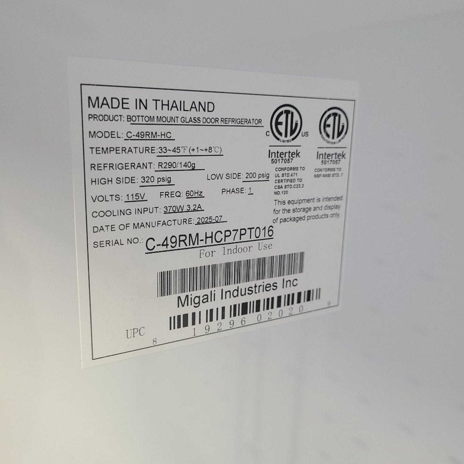 Scratch & Dent Migali Industries C-49RM-HC Merchandiser Refrigerator No. 1057032
