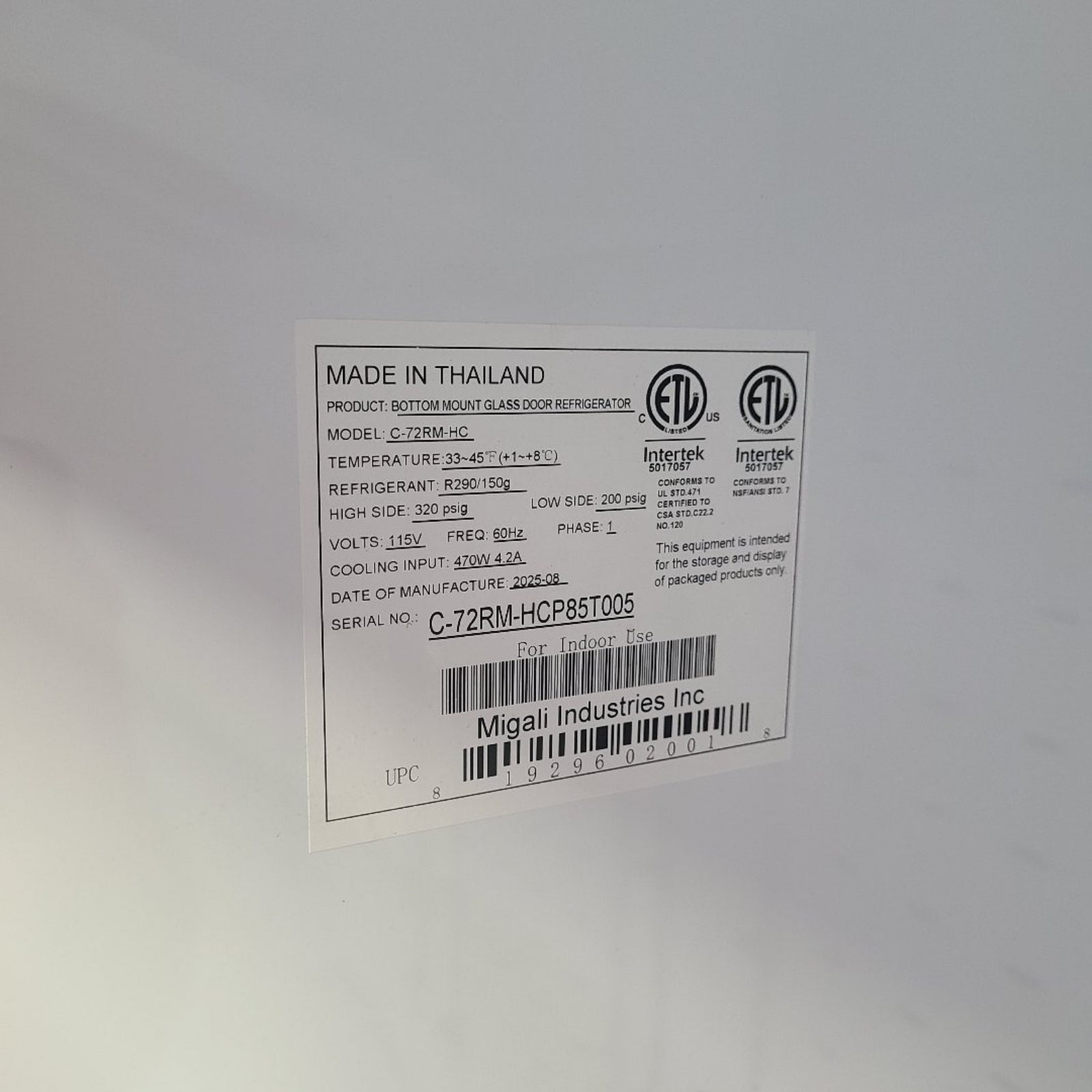 Scratch & Dent Migali Industries C-72RM-HC Merchandiser Refrigerator No. 1056283