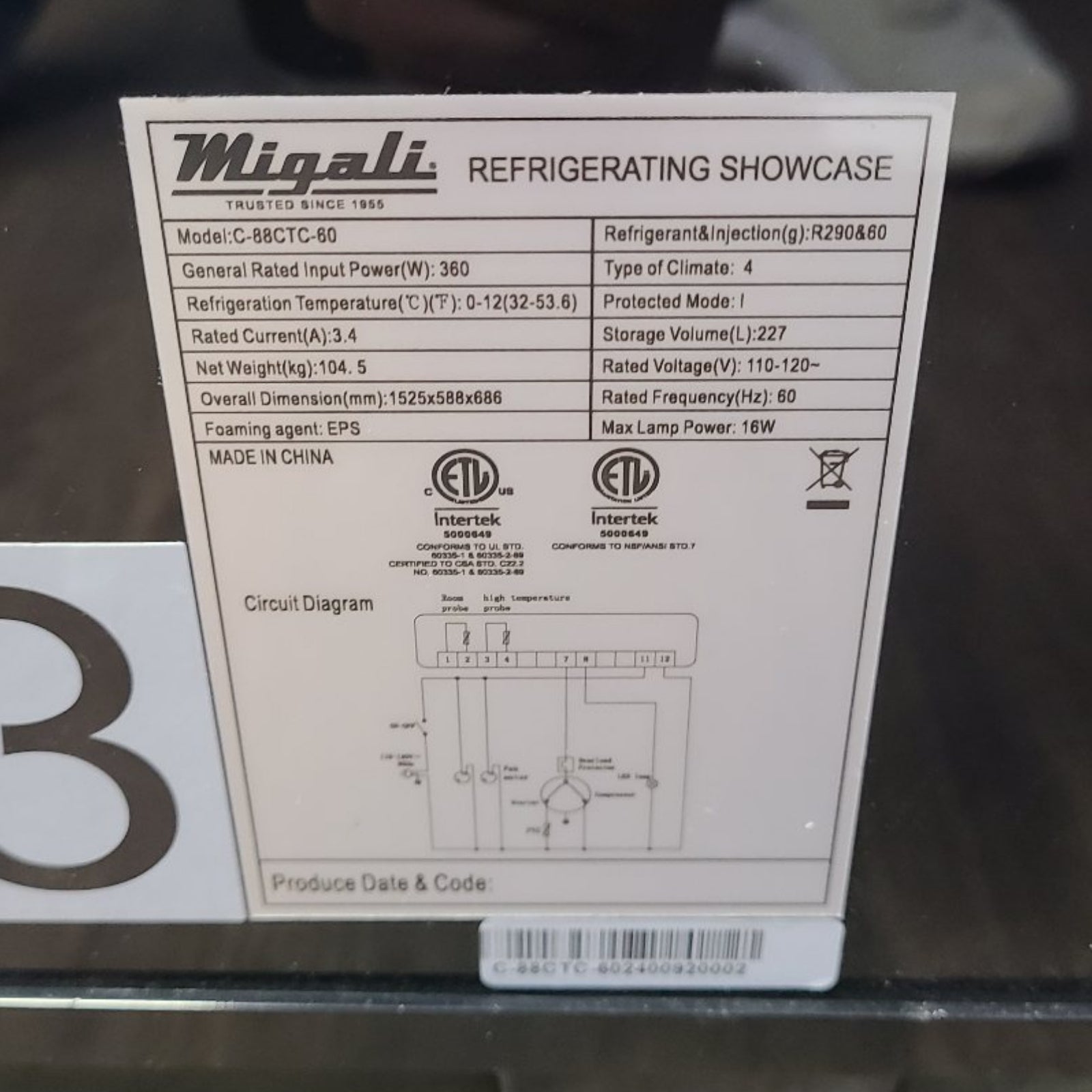 Scratch & Dent Migali Industries C-88CTC-60 Refrigerated Display Case No. 1057033