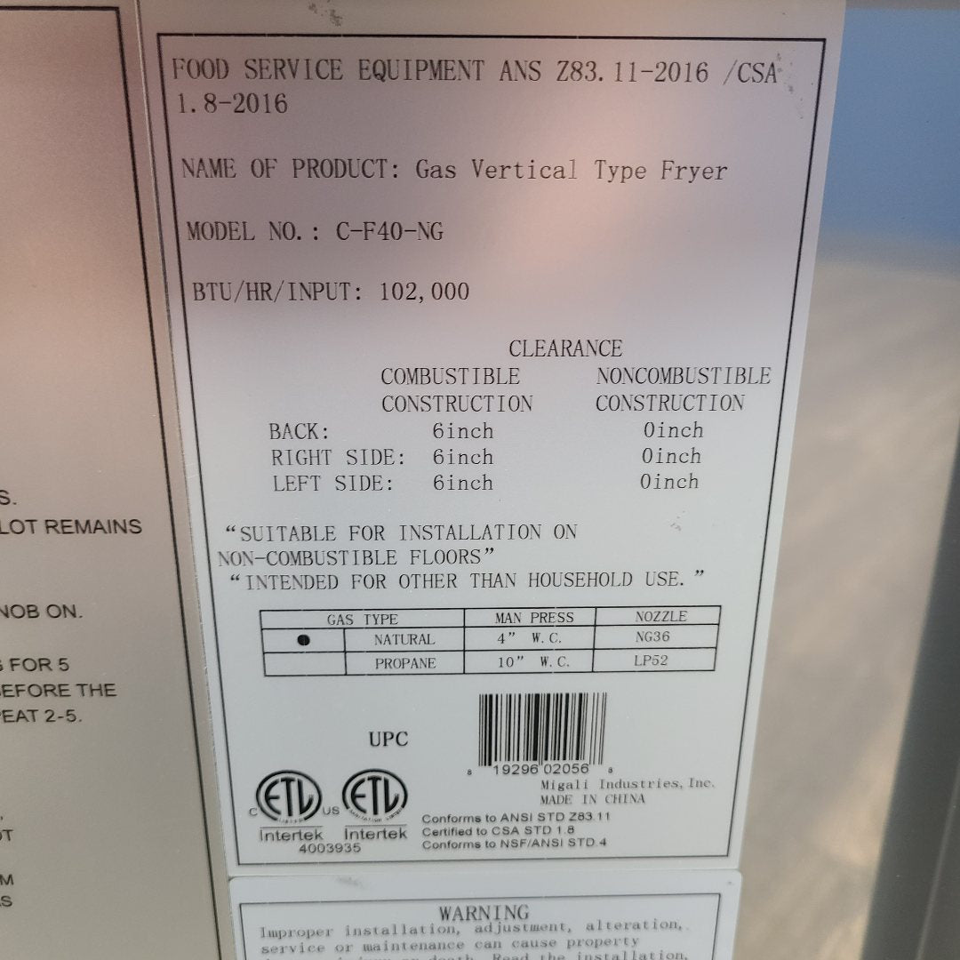 Scratch & Dent Migali Industries C-F40-NG  No. 1061707