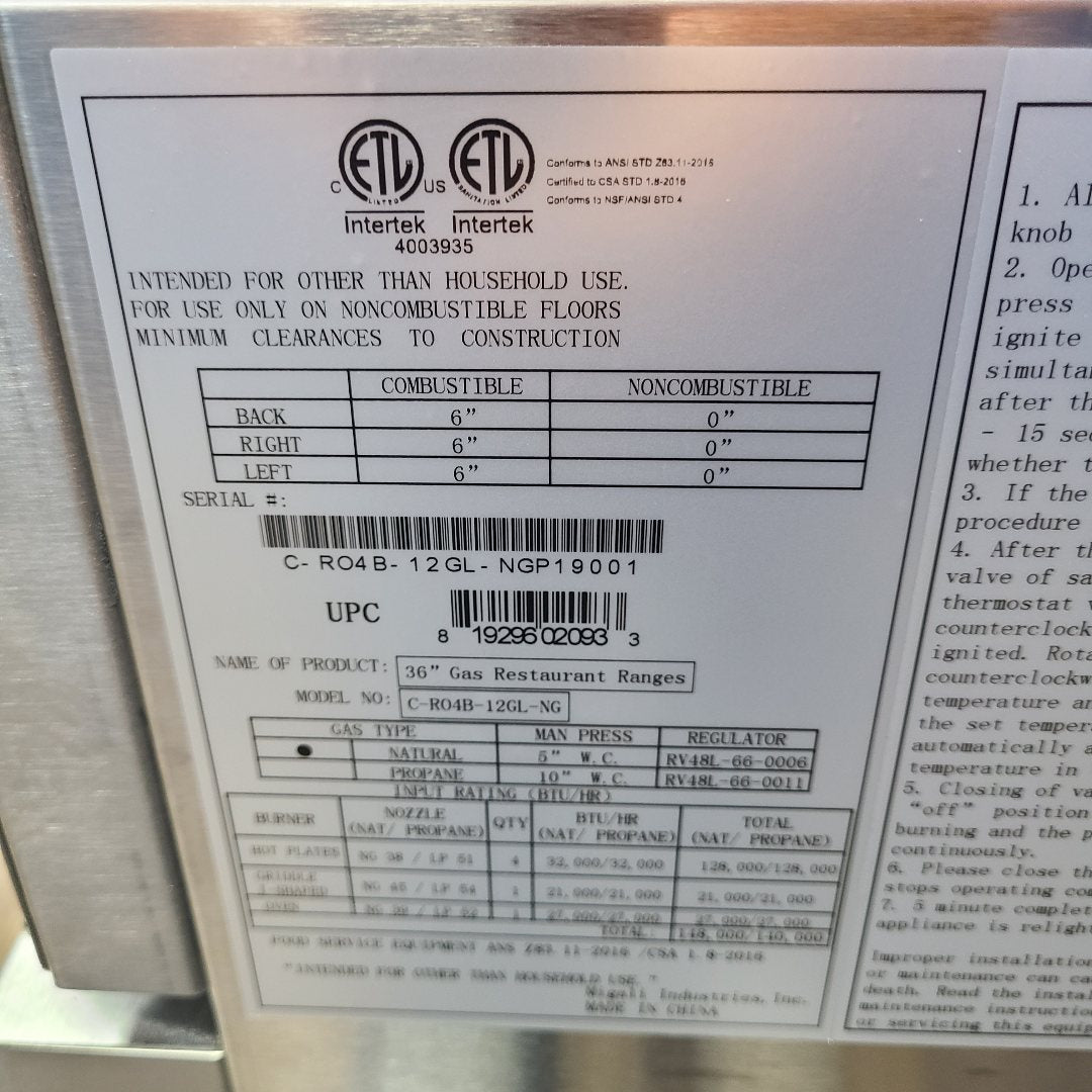 Scratch & Dent Migali Industries C-RO4B-12GL-NG  No. 1061712