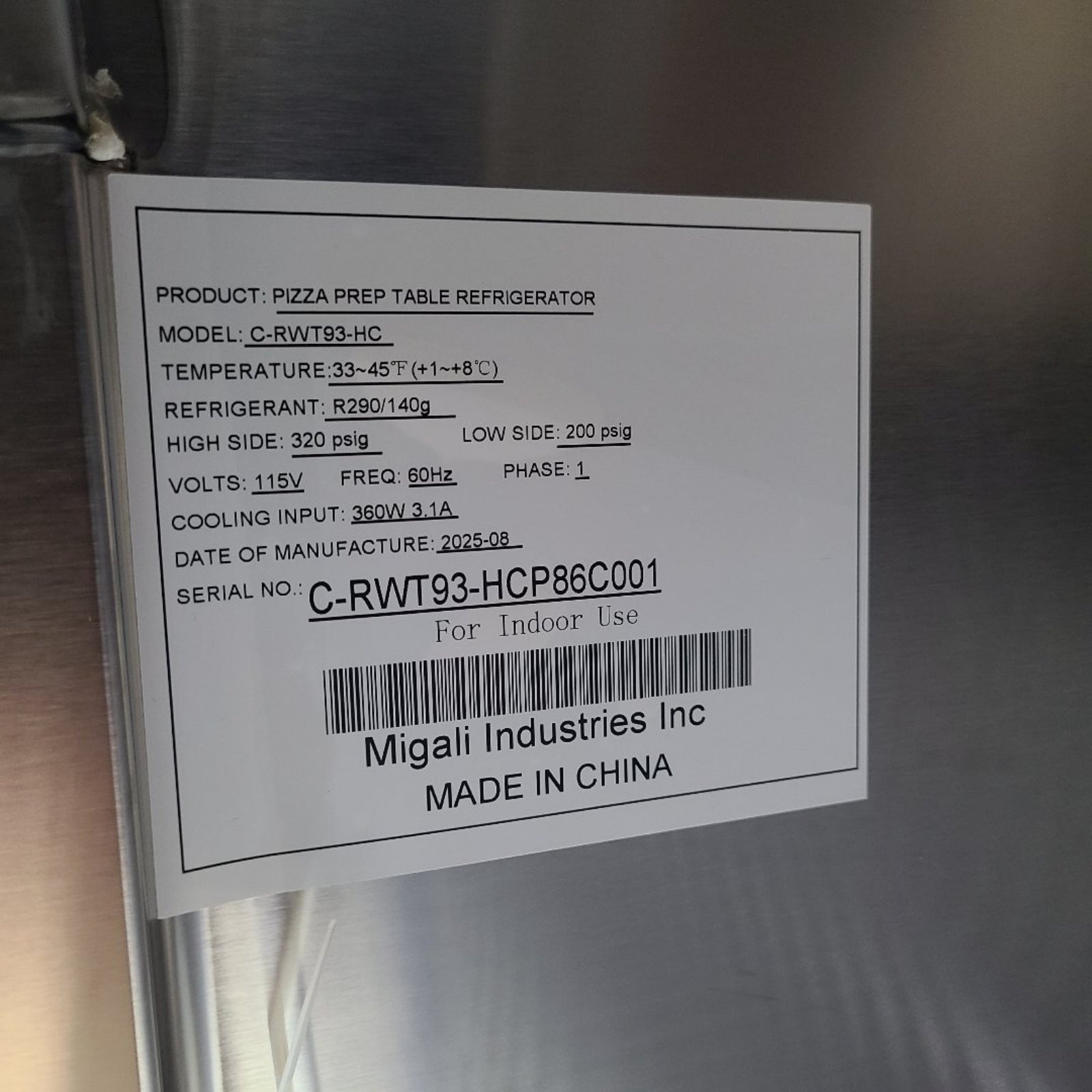Scratch & Dent Migali Industries C-RWT93-HC Worktop Refrigerator No. 1054807