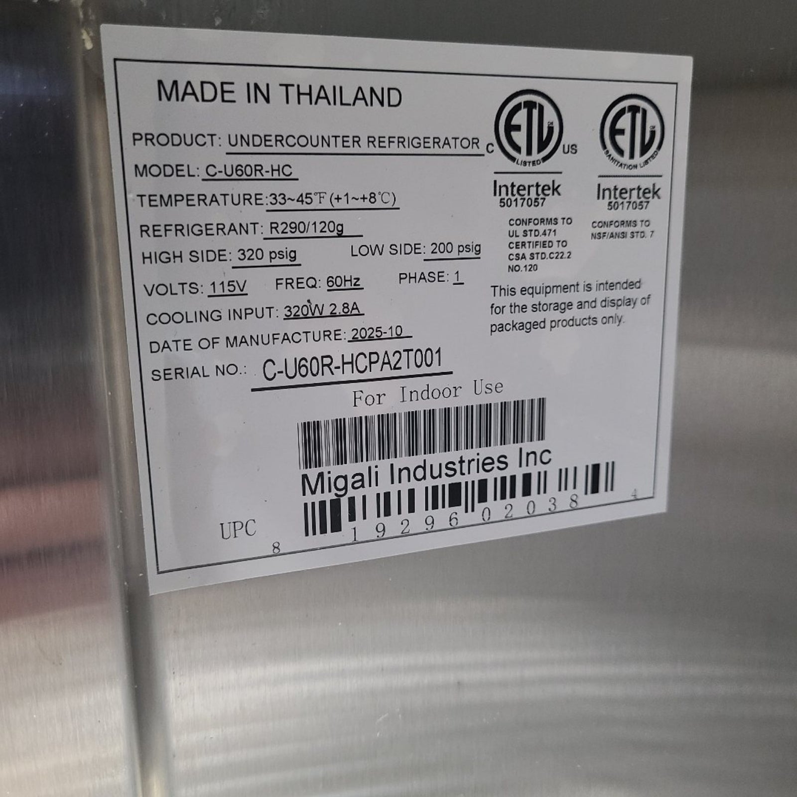 Scratch & Dent Migali Industries C-U60R-HC Undercounter Refrigerator No. 1057029