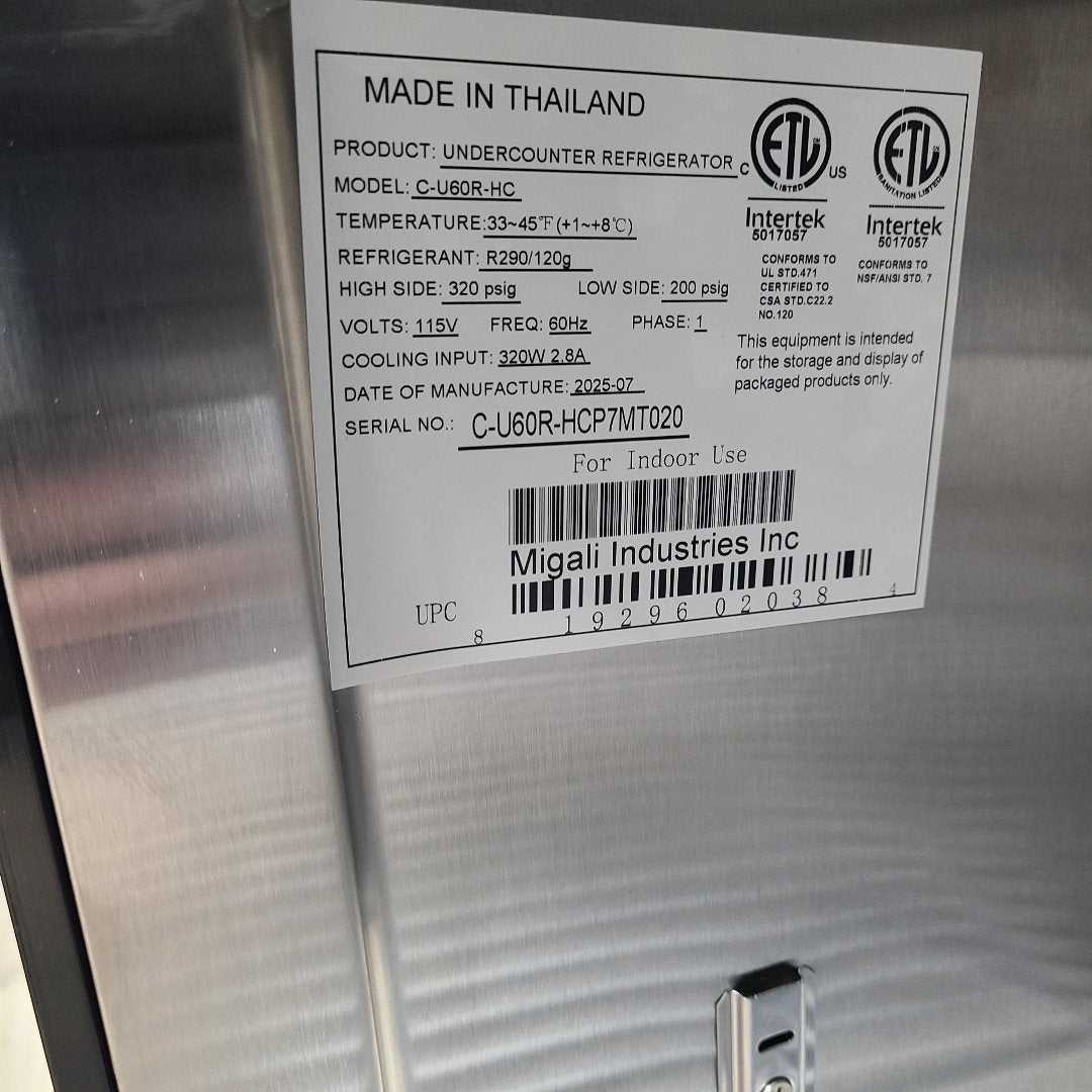 Migali C-U60R-HC-T020-LW 2 Door Undercounter Refrigerator (Scratch & Dent T020)