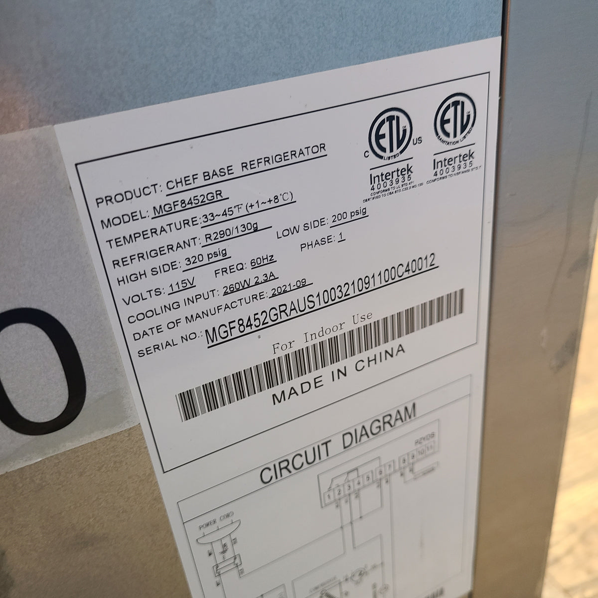 Atosa MGF8452GR Chef Base Refrigerator (Scratch & Dent) No. 777655