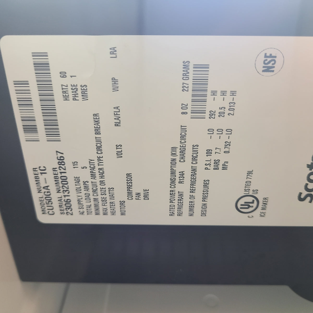 Scotsman CU50GA-1 Undercounter Ice Maker (Scratch & Dent) No. 849220