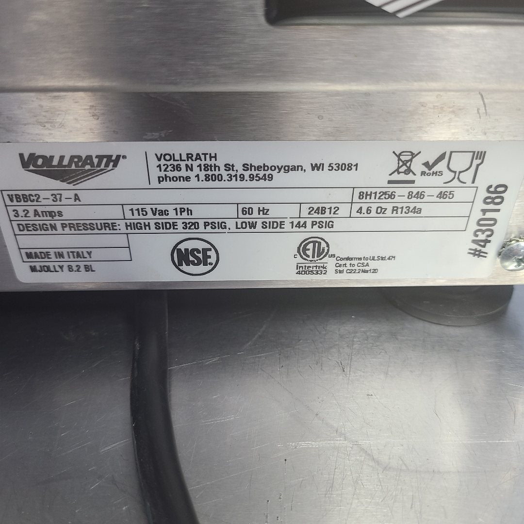 Vollrath VBBC2-37-A refrigerated beverage dispenser data plate