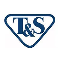Logo with 'T&S' in a blue triangle on a white background