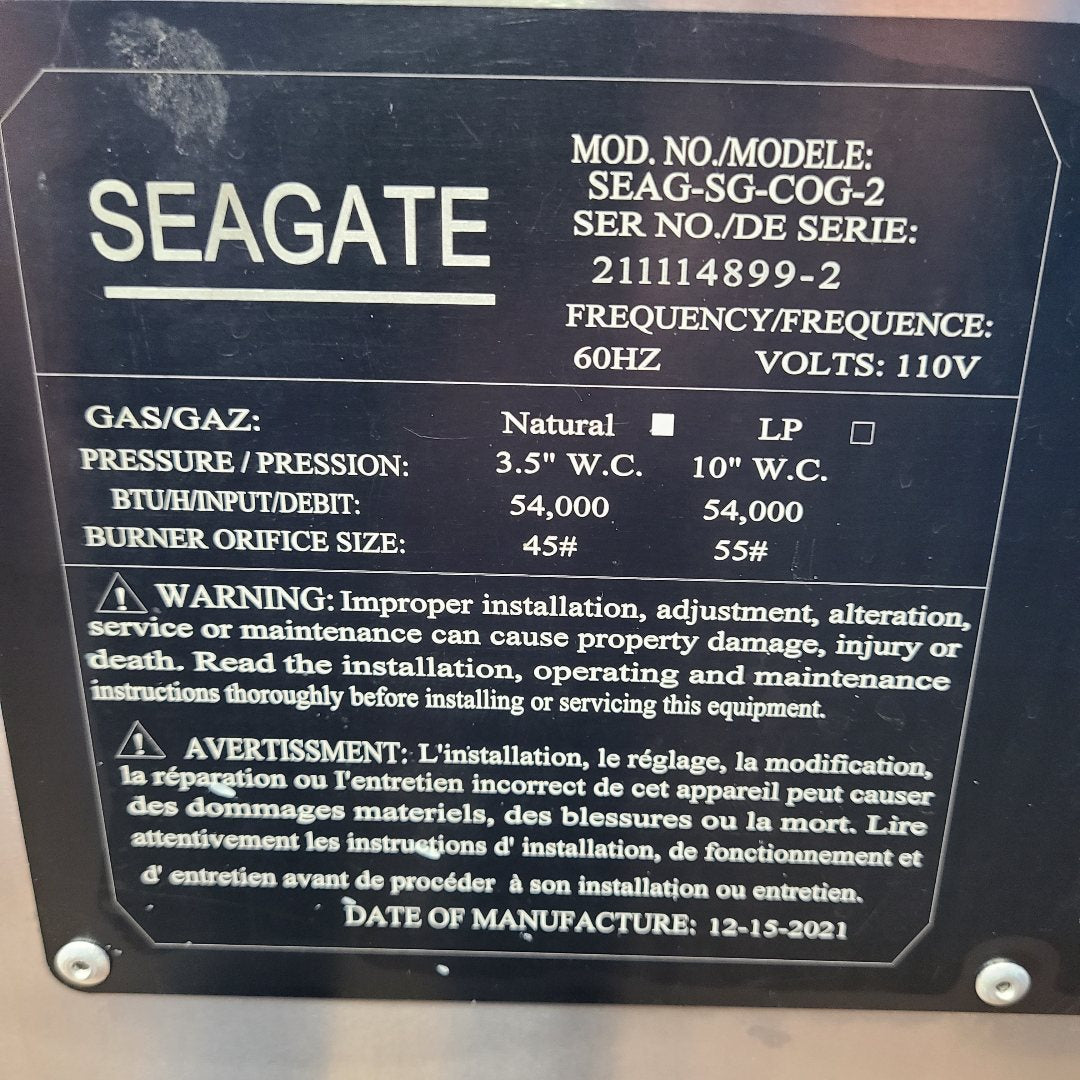Used SEAGATE Commercial Products SG-COG-2 Convection Oven No. 1013503