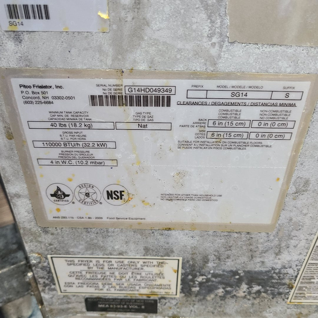 Used Pitco Frialator (Middleby) SG14  No. 1016055