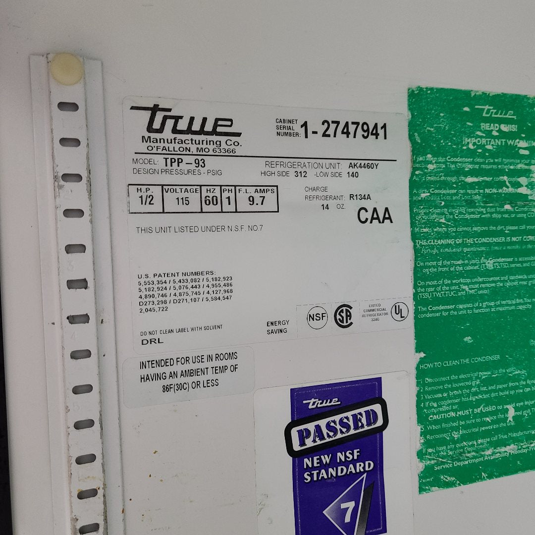 Used True Mfg. - General Foodservice TPP-93 Pizza Prep Table No. 1028890