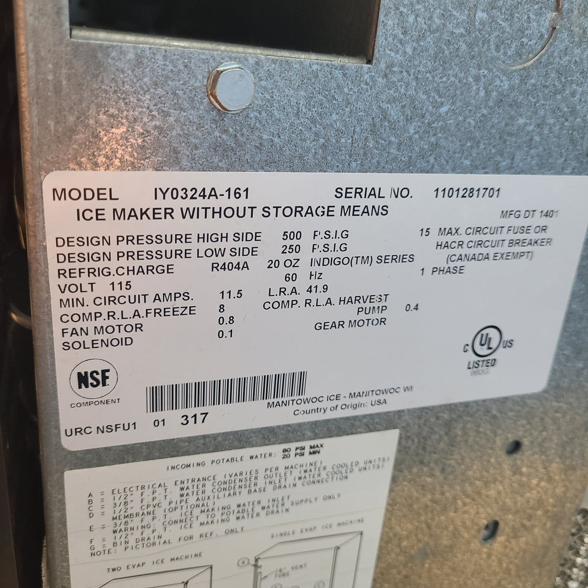 Manitowoc IY0324A-161 Ice Machine Head (Used) No. 1038911