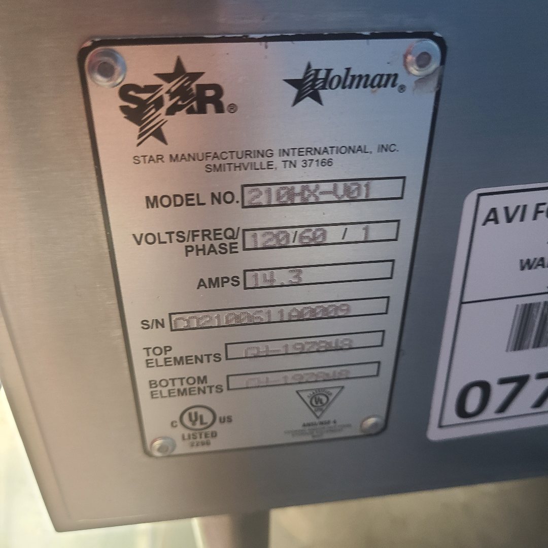 Star 210HX-V01 countertop conveyor oven data plate