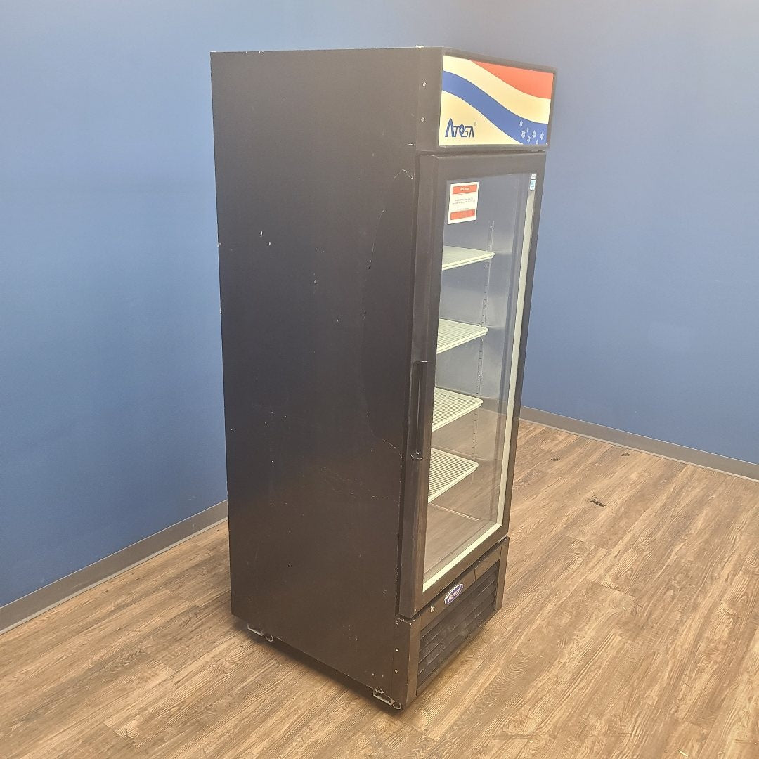 side of Atosa MCF8722GR single glass door merchandiser refrigerator
