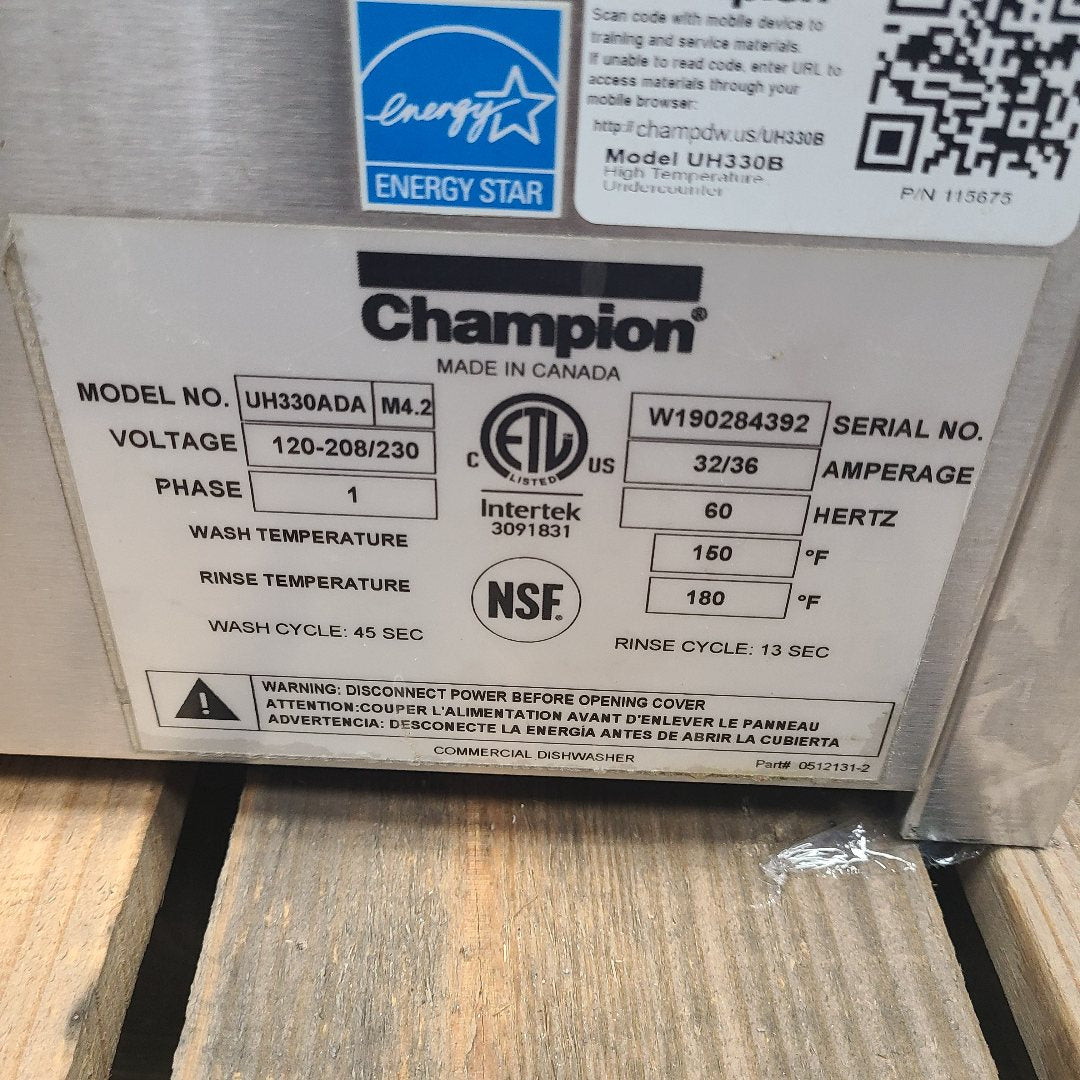 Champion UH330ADA Undercounter Dishwasher (Used) No. 1054688