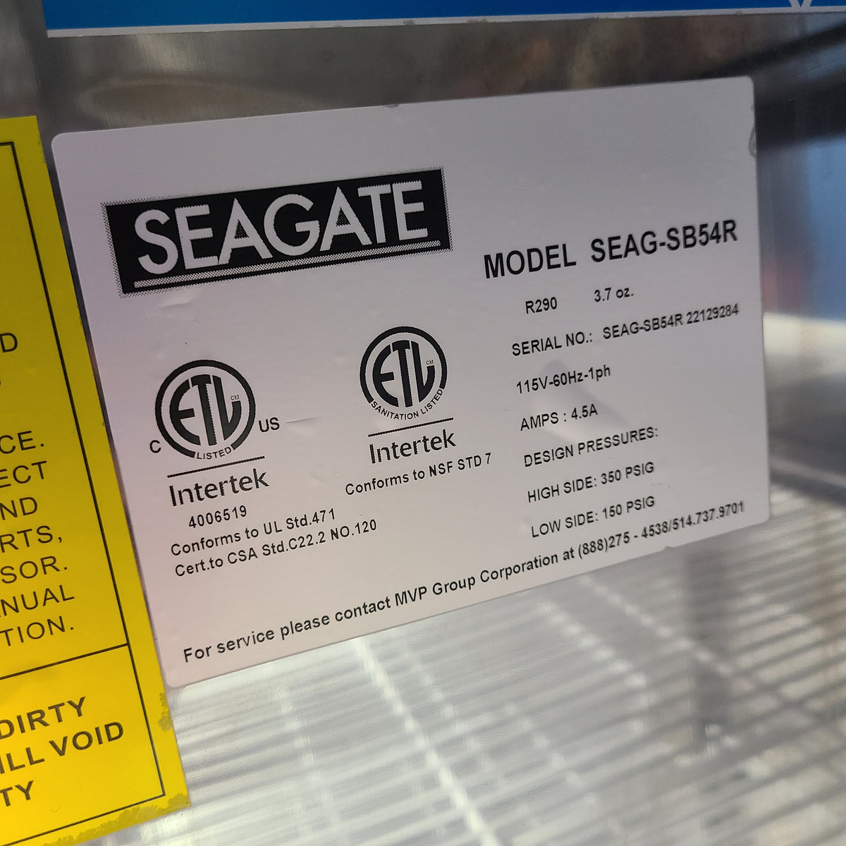 SEAGATE Commercial Products SB54R Reach-In Refrigerator (Used) No. 1054826