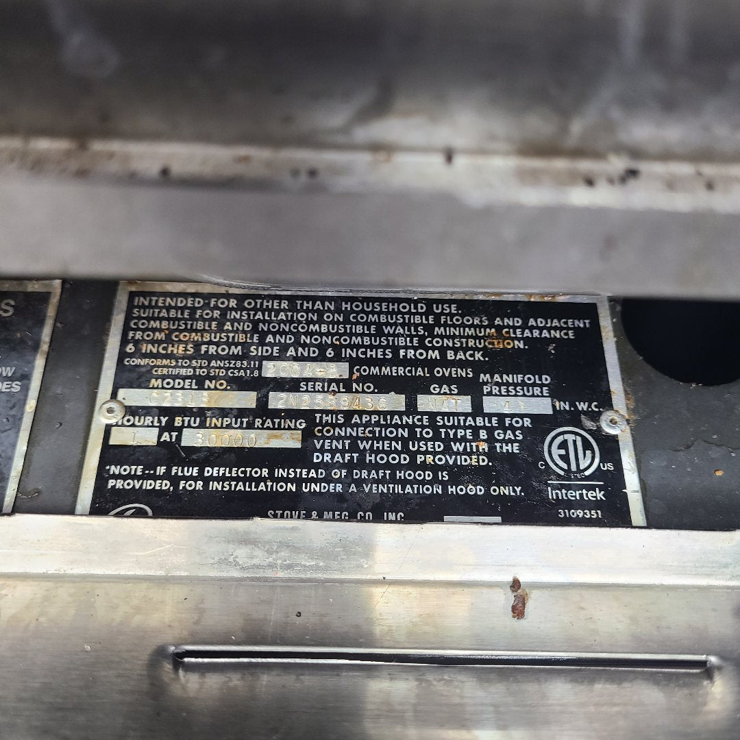 Peerless C231B-NAT double stack oven data plate
