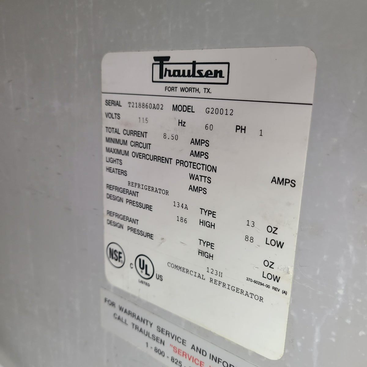 Traulsen G20012 Reach-In Refrigerator (Used) No. 1082601