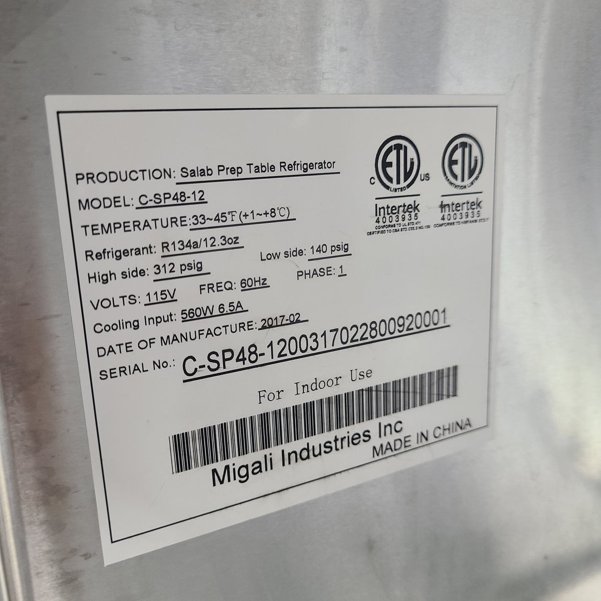 Migali C-SP48-12 Sandwich / Salad Prep Table (Used) No. 1086036
