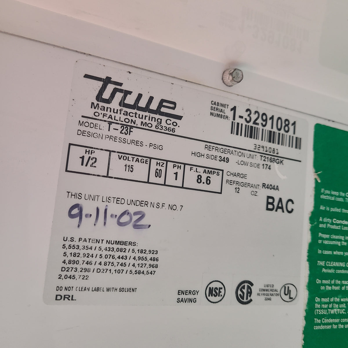 True Mfg. T-23F Reach-In Freezer (Used) No. 1086556