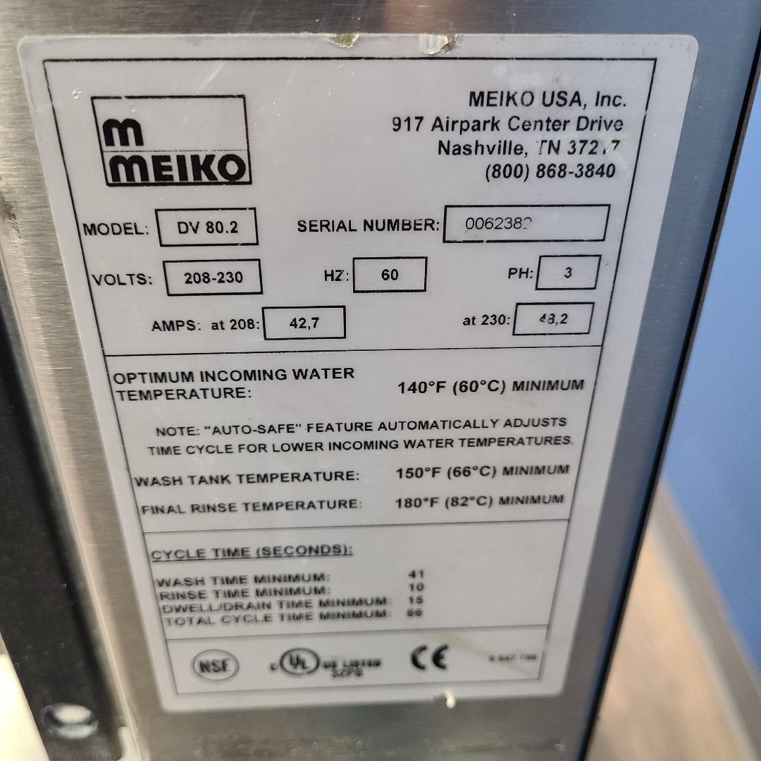 Used Meiko DV80.2 High Temp Door Type Dishwasher | Stock No. 901879