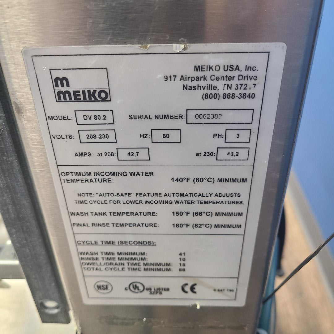 Used Meiko DV80.2 High Temp Door Type Dishwasher | Stock No. 901879