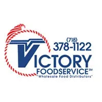 Victory Foodservice logo with contact number on a blue background