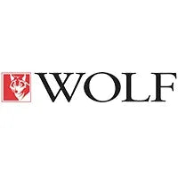 Wolf logo with a red square and black text on a white background