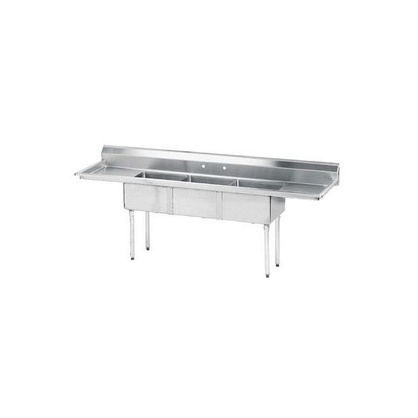 Advance Tabco FE-3-1812-18RL 90" x 24" 3-Compartment Fabricated Sink w/ 18" Right & Left Drainboards