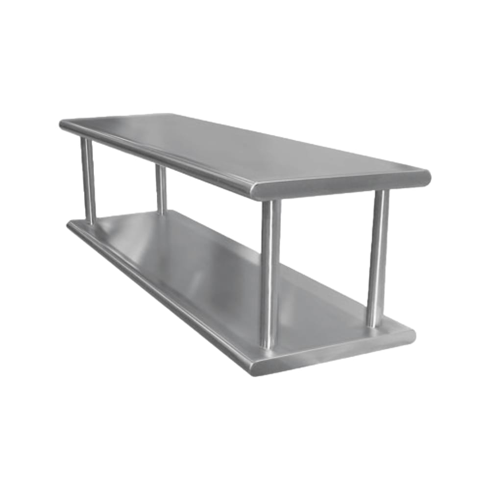 Advance Tabco PA-24-144-2 Double Tier Pass-Thru Shelf w/ TA-99 Wall & Overshelf (Closeout)