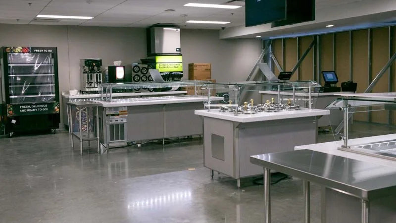 Amazon Air kitchen with commercial equipment
